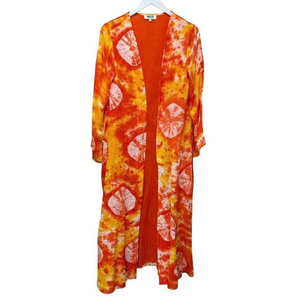 MOCHI Louma Duster Small Boho Womens Swim Cover Up Robe Top Orange Tie Dye - Picture 4 of 13